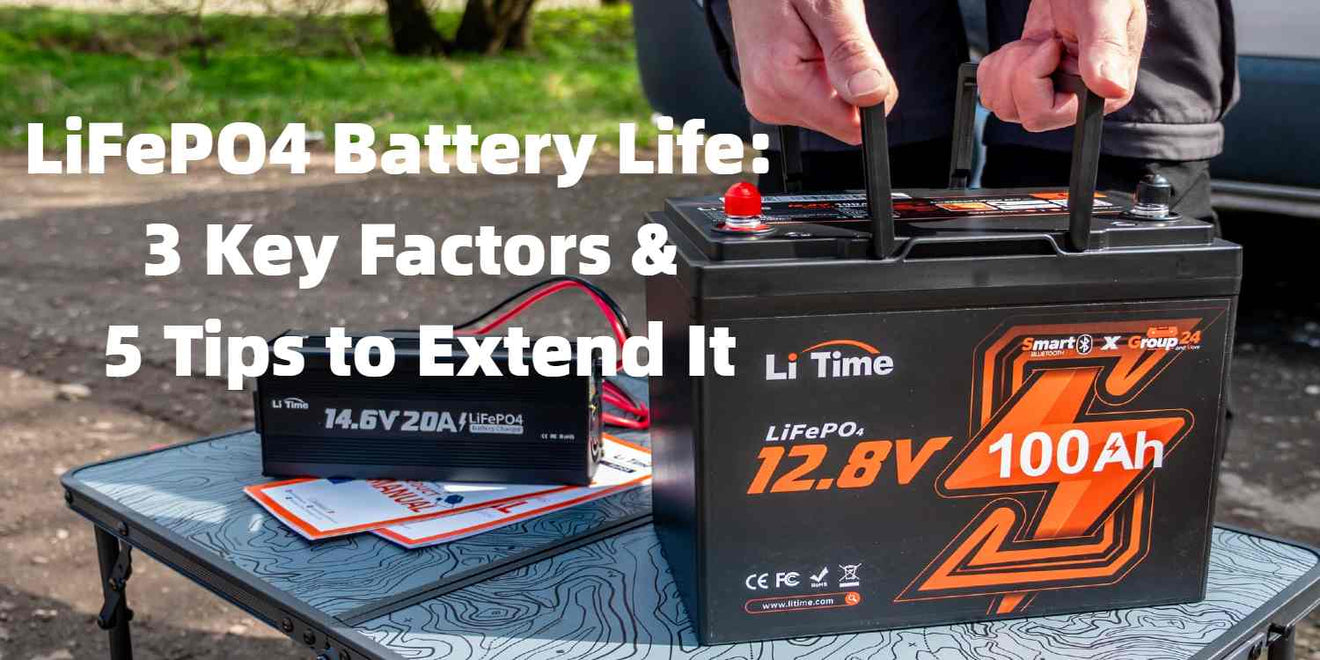 the cover of LiTime blog LiFePO4 Battery Life: 3 Key Factors & 5 Tips to Extend It