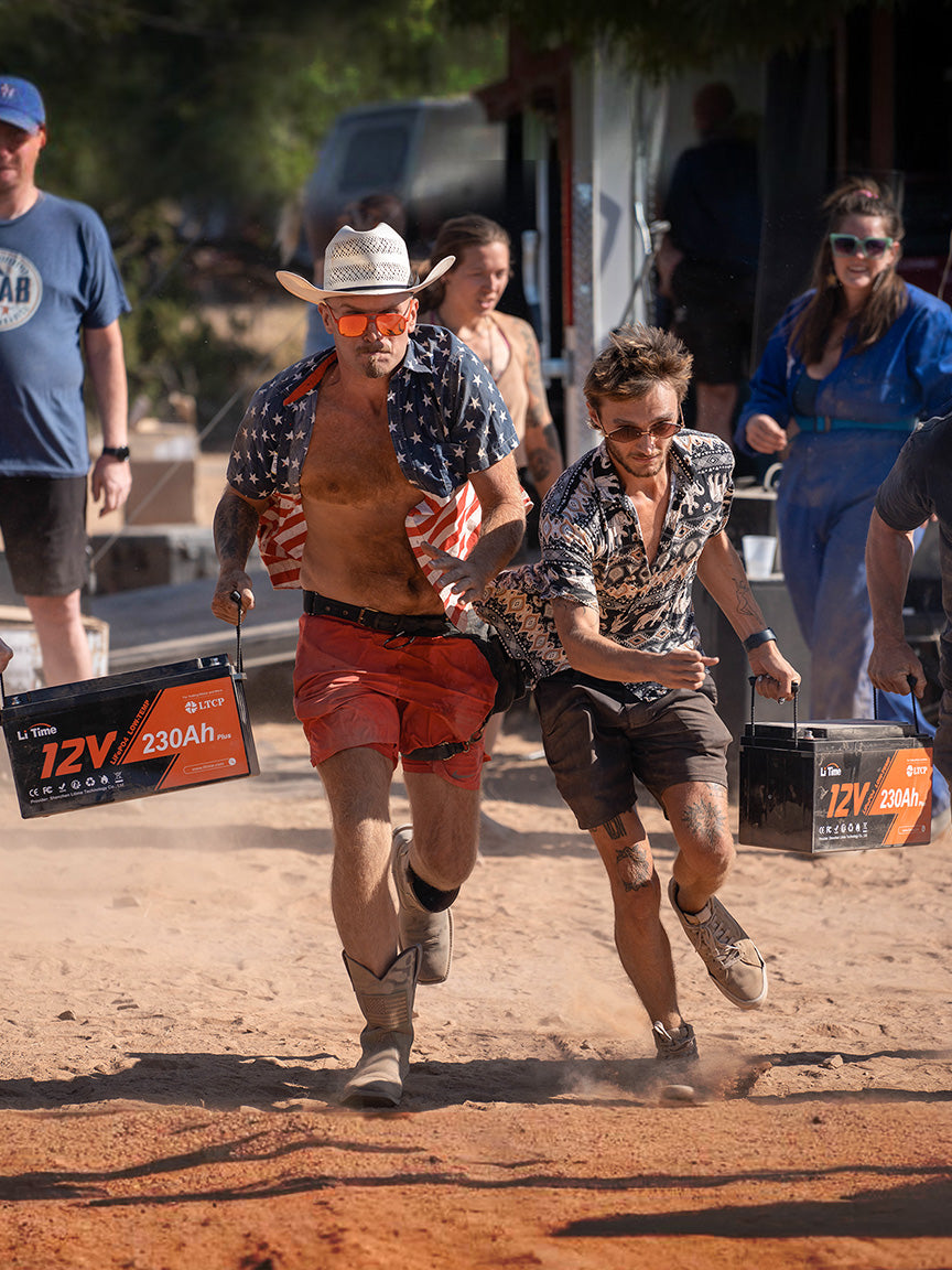 Two men running energetically in an outdoor race, representing LiTime's sponsorship of community events