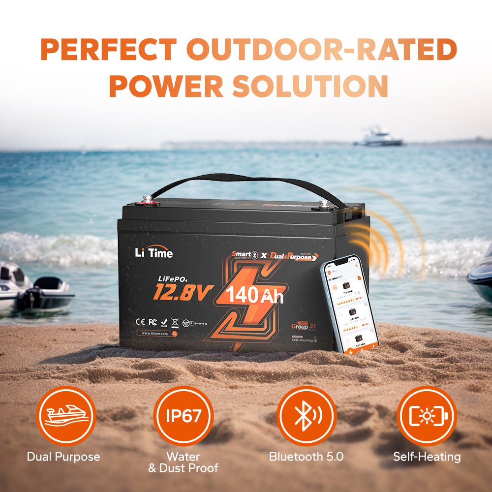LiTime 12V 140Ah Bluetooth Dual Purpose Lithium Cranking Marine Battery