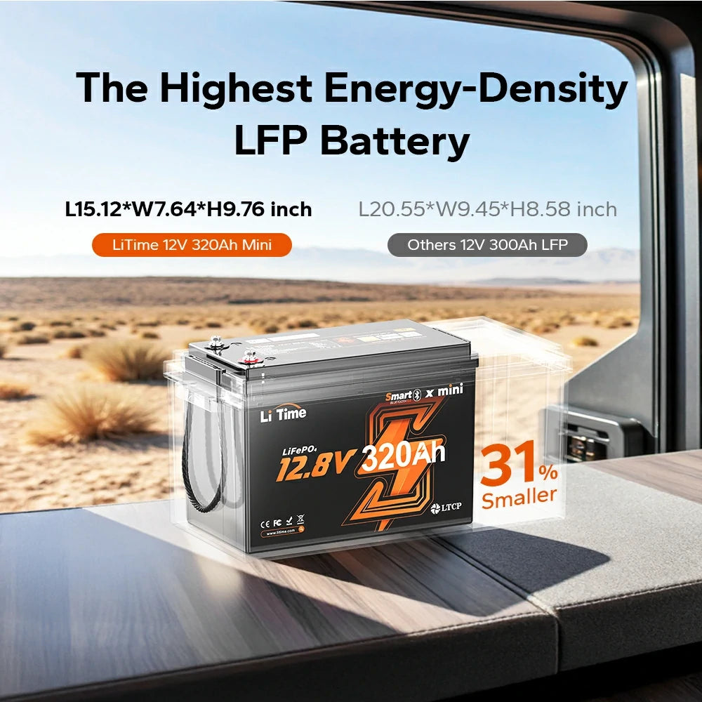 small size of LiTime 12V 320Ah mini LiFePO4 battery, smaller than 12v 300ah lifepo4 battery