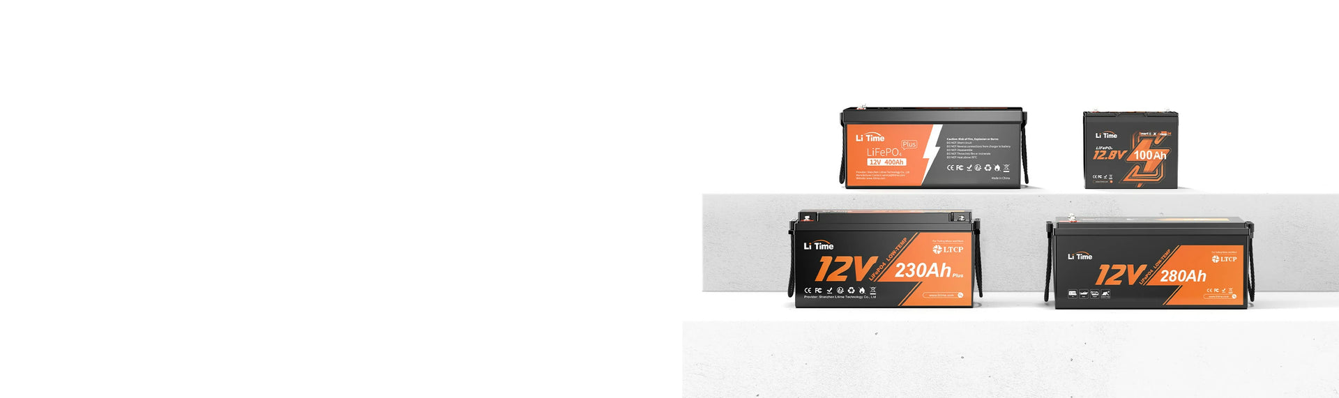LiTime 12V LiFePO4 battery lineup with multiple capacity options