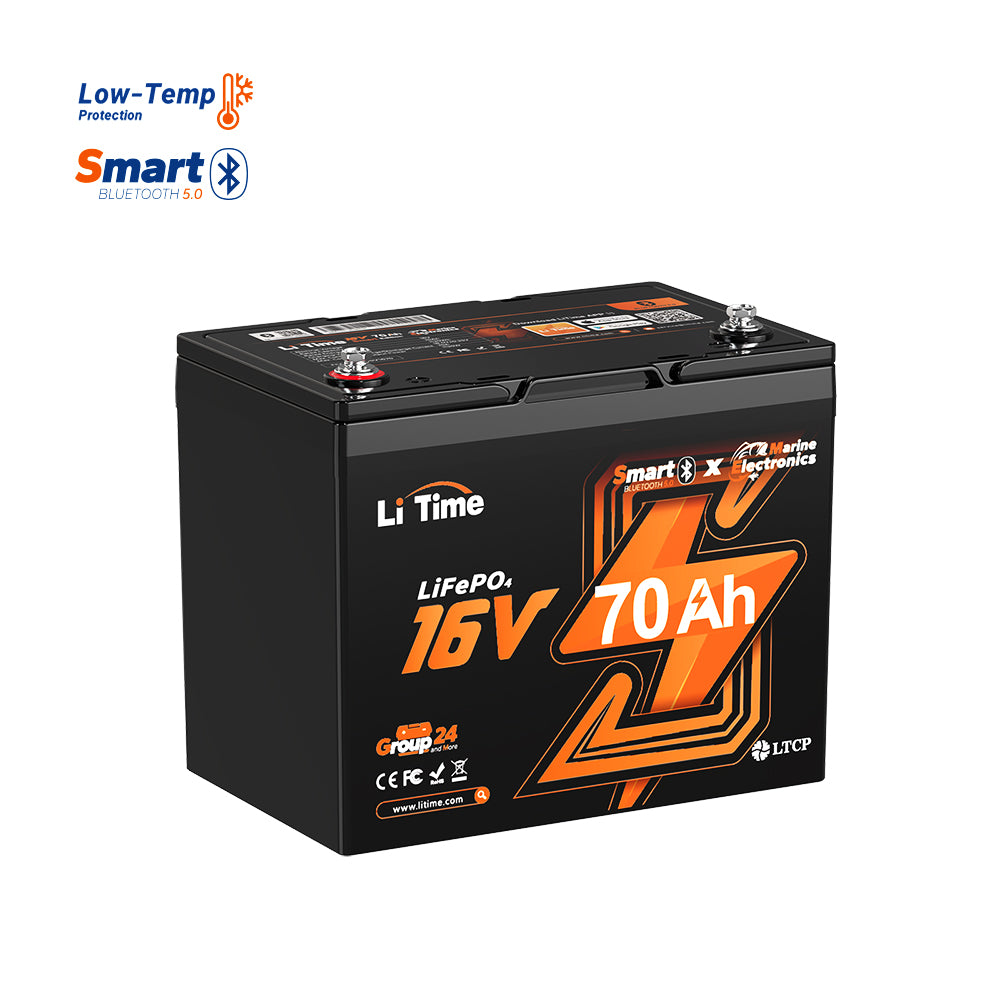 Pre-order - LiTime 16V 70Ah Deep Cycle Bluetooth LiFePO4 Lithium Battery For Fish Finder, Fishing Electronics