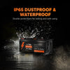 A LiTime 24V 200Ah LiFePO4 battery with an IP65 dustproof and waterproof rating in splashing water.