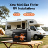LiTime 24V 100Ah Xtra-Mini LiFePO4 Battery measuring 13.11 × 6.93 × 9.45 inches and weighing 44.09 lbs, designed for compact caravan installations.