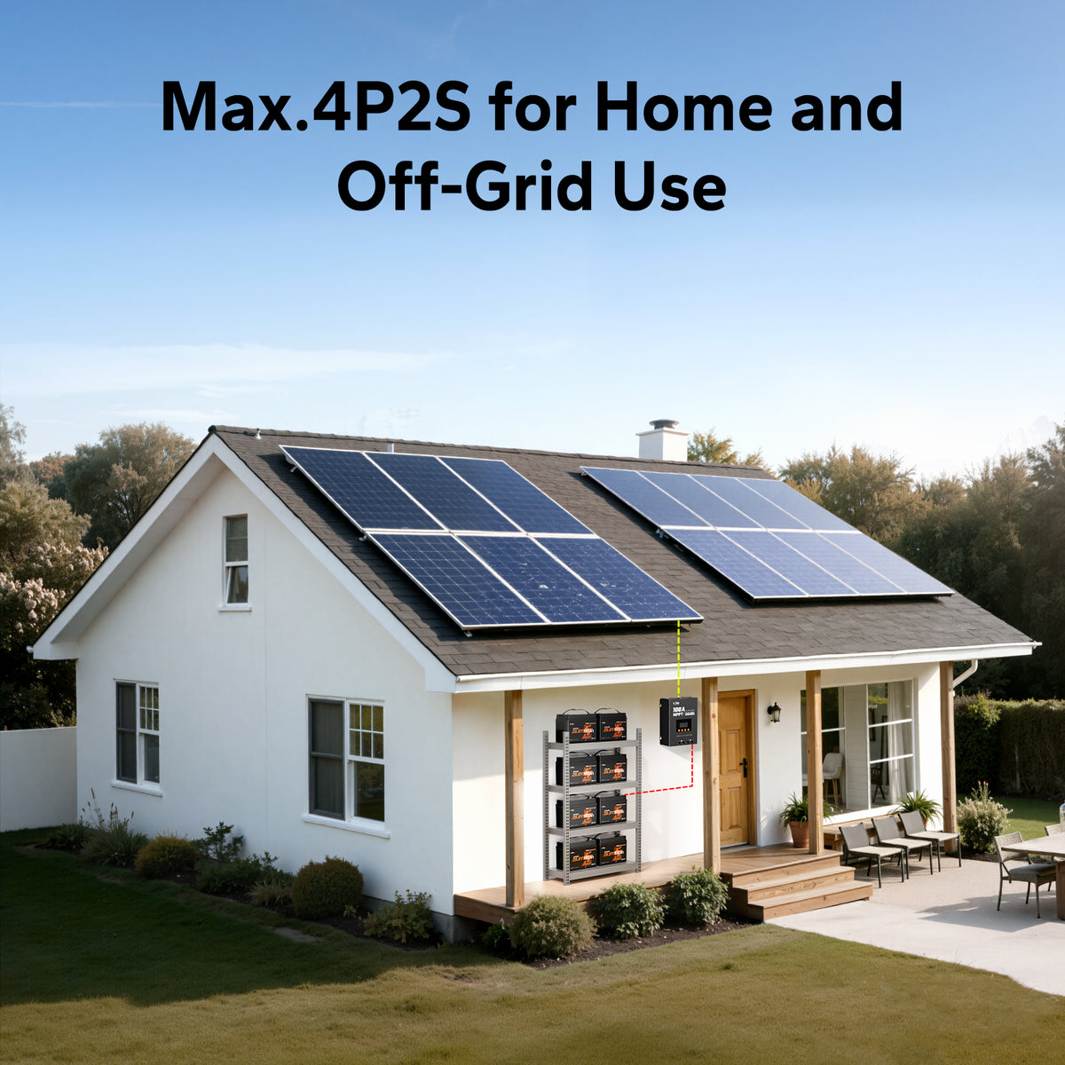 LiTime 24V 100Ah LiFePO4 Battery supports up to a 4P2S configuration for expandable home and off-grid solar energy storage systems.