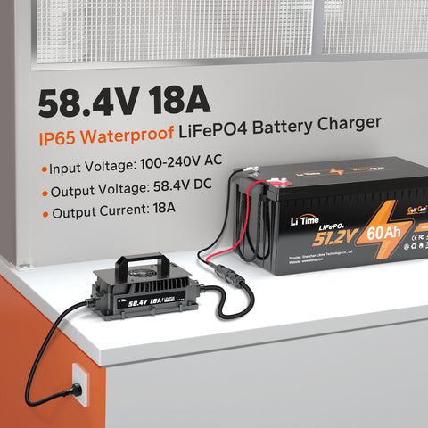 LiTime 48V (58.4V) 18A Lithium Battery Charger IP65 Waterproof