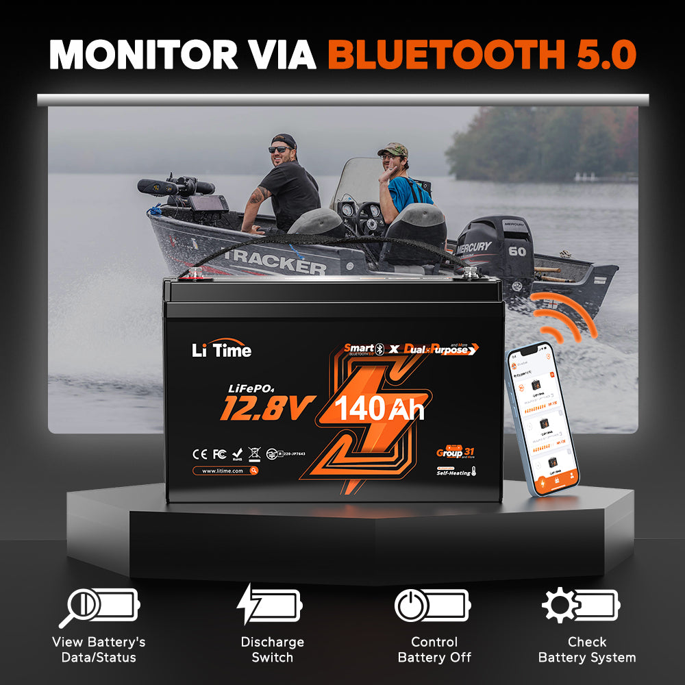 LiTime 12V 140Ah Bluetooth Dual Purpose Lithium Cranking Marine Battery