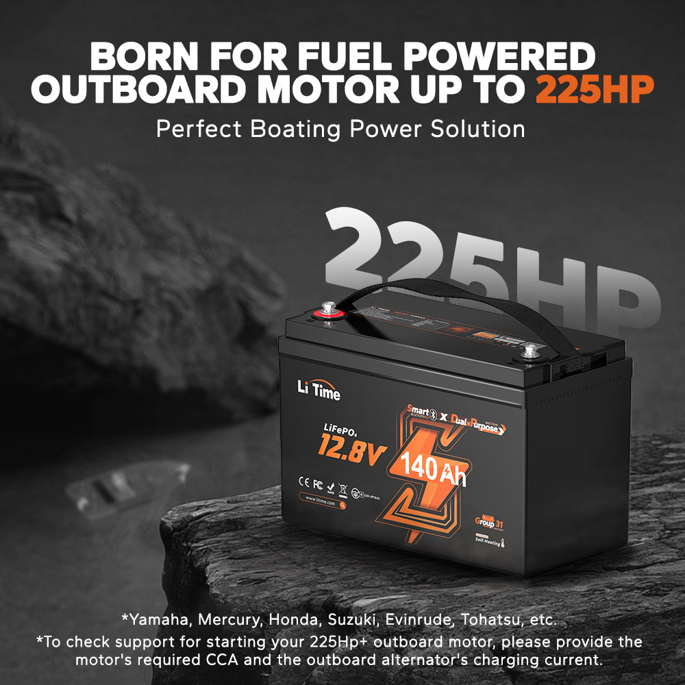 LiTime 12V 140Ah Bluetooth Dual Purpose Lithium Cranking Marine Battery
