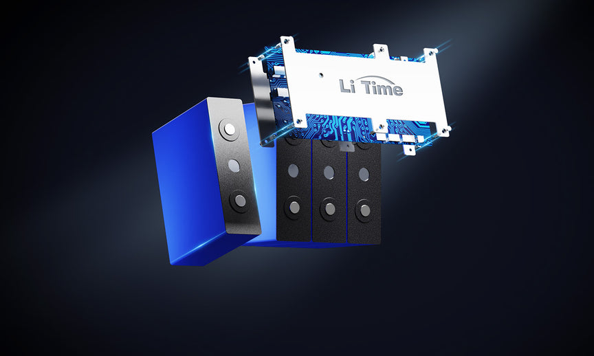 A view of a LiTime battery's internal components, showcasing its EV-grade cells and advanced BMS technology