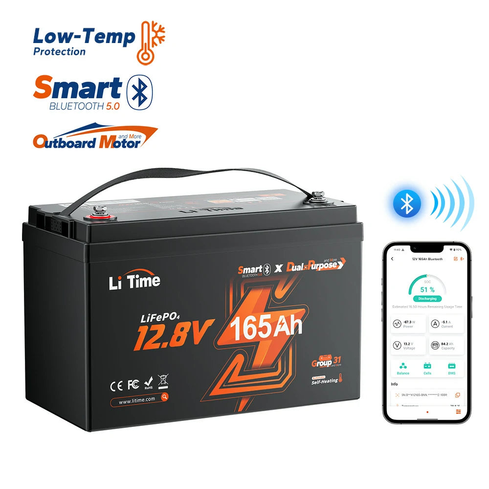overview of litime 12v 165ah dual purpose marine battery with smart bluetooth