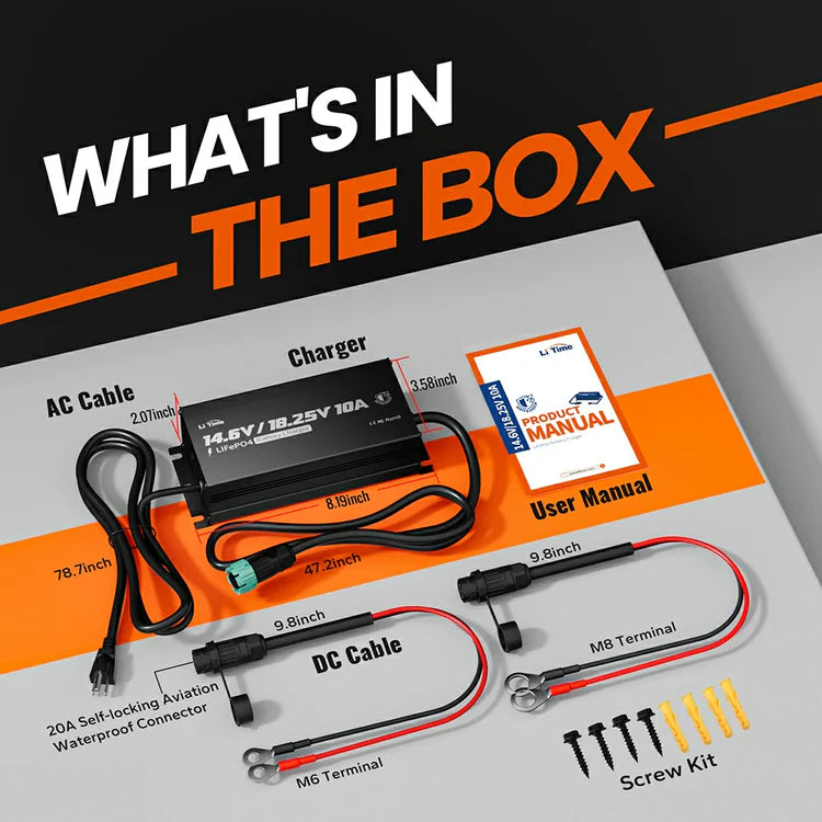 LiTime 12V(14.6V) & 16V(18.25V) 10A Waterproof Lithium Battery Charger