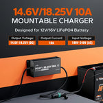 LiTime 12V(14.6V) & 16V(18.25V) 10A Waterproof Lithium Battery Charger