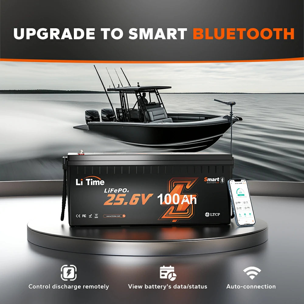 LiTime 24V 100Ah LiFePO4 Lithium RV, Marine Battery with Bluetooth