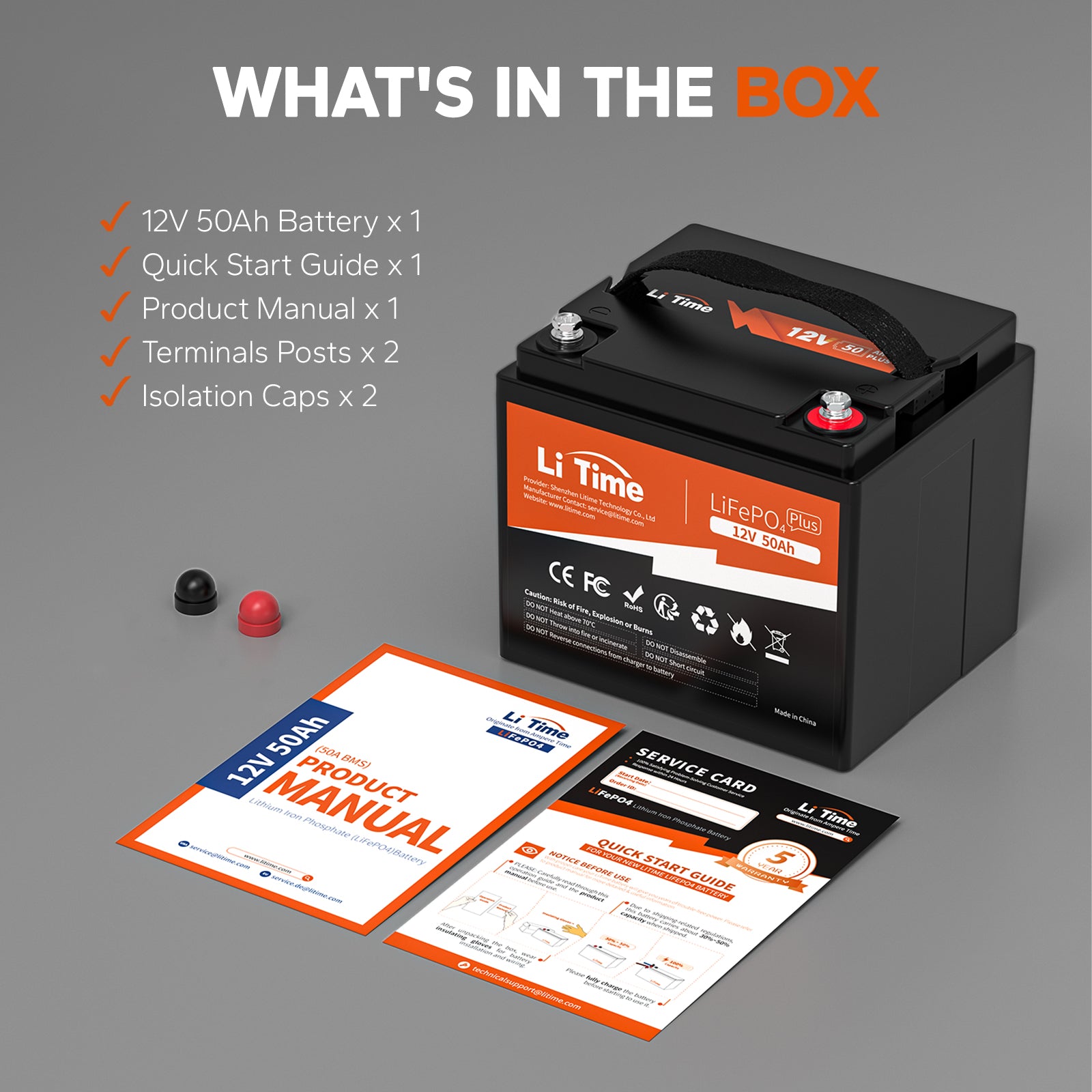 LiTime 12V 50Ah LiFePO4 Lithium Battery, Build-in 50A BMS, 640Wh Energy - Litime-AU