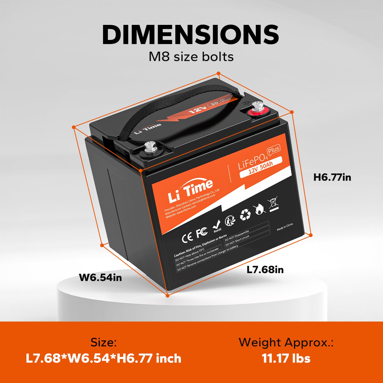LiTime 12V 50Ah LiFePO₄ Battery M8 size bolts