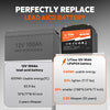LiTime 50Ah LiFePO4 battery replaces 100Ah lead-acid, offering 640Wh energy and lighter weight