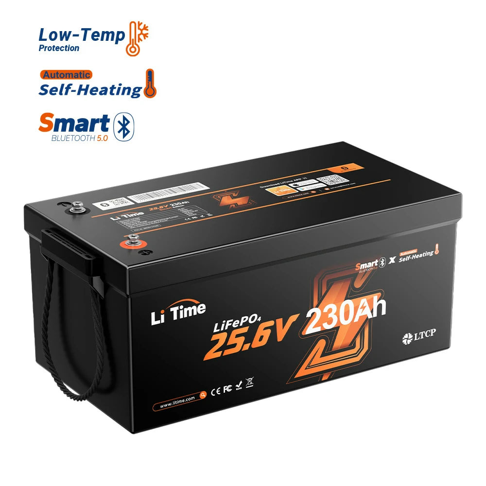 LiTime 24V 230Ah LiFePO4 lithium battery with Bluetooth 5.0, low-temperature protection and automatic self-heating