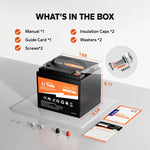 what in box:LiTime 12V 50Ah LiFePO4 Lithium Battery, manul, terminals posts and more