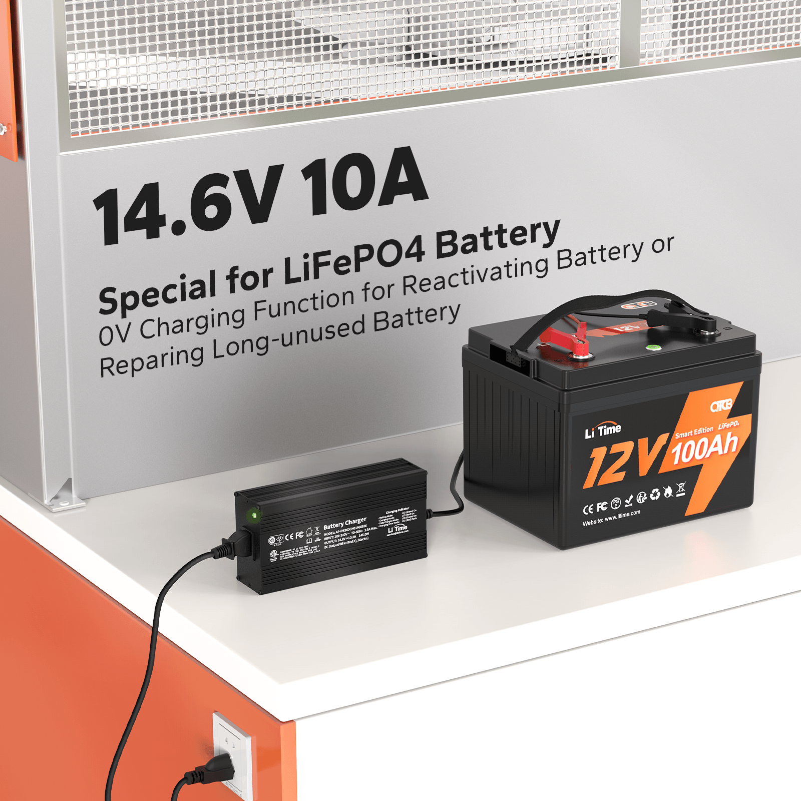 LiTime 12V 10A Lithium Battery Charger for 12V LiFePO4 Lithium Battery