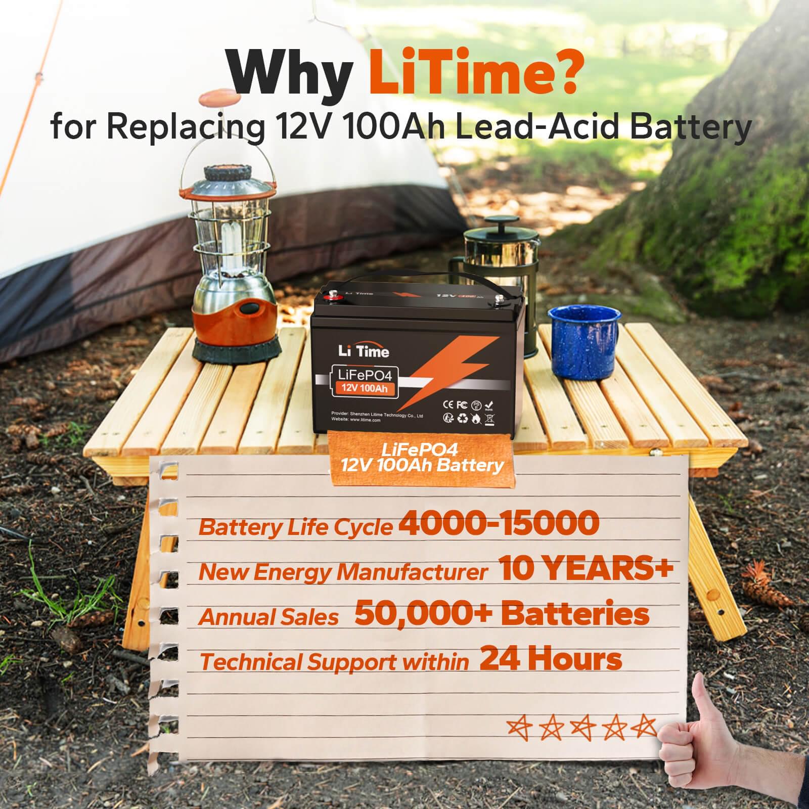 LiTime 12V 100Ah LiFePO4 Battery: 100A BMS, 1280Wh Energy