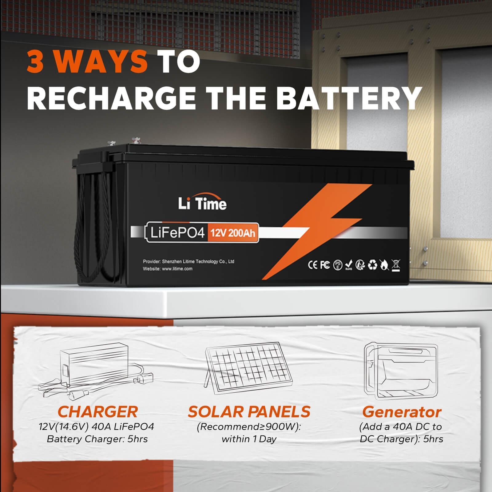 LiTime 12V 200Ah LiFePO4 Lithium Battery, Build-in 100A BMS, 2560Wh Energy