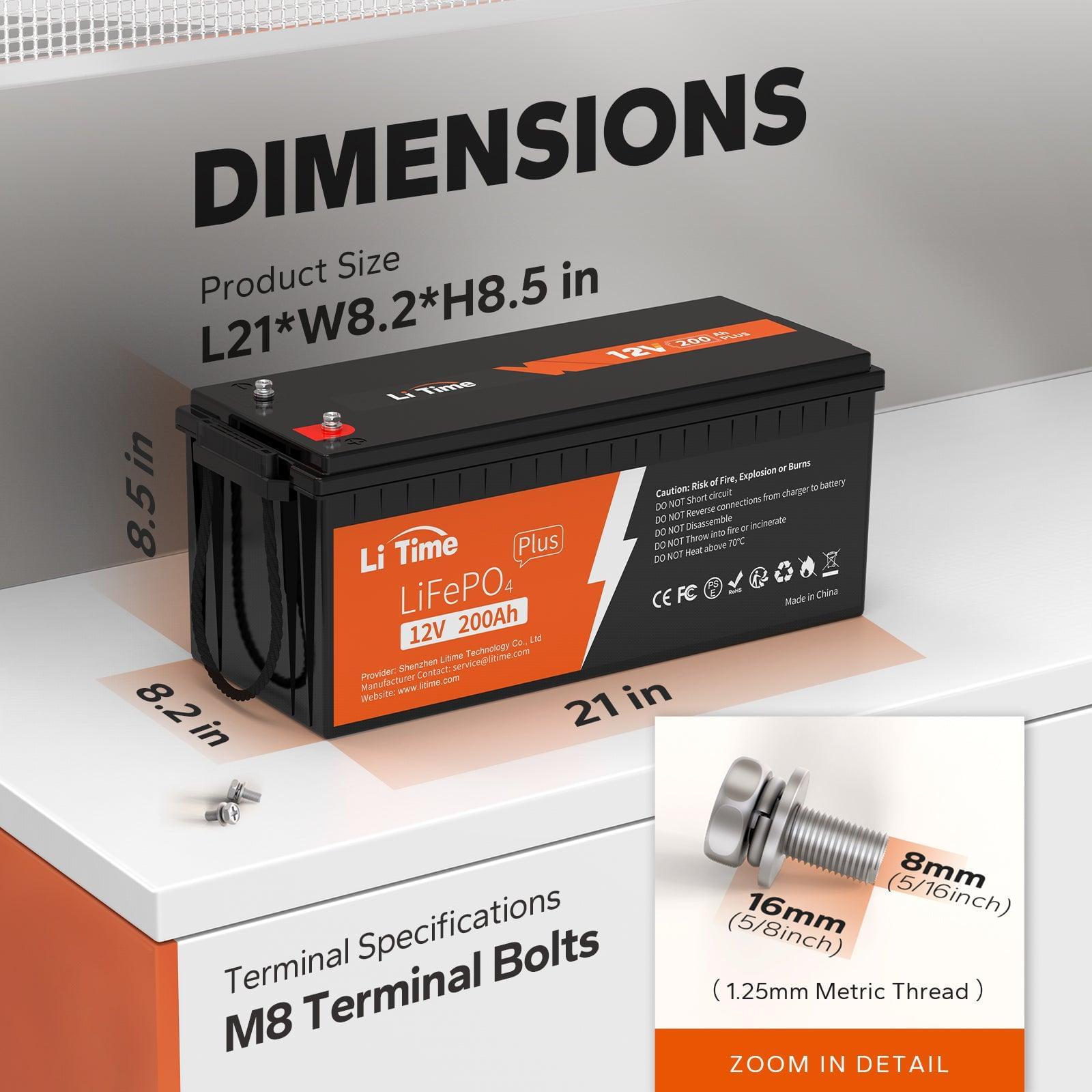 LiTime 12V 200Ah Plus LiFePO4 Lithium Battery, Built-in 200A BMS, 2560W Load Power - Litime-AU