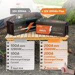 Comparison chart showing LiTime 200ah plus LiFePO4 battery has 200a bms compared to 200ah module