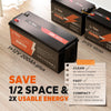 A LiTime 200Ah Plus battery shown saving space and simplifying wiring compared to two 100Ah batteries