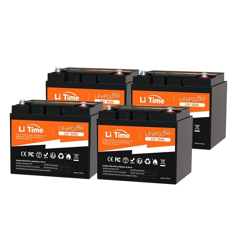 a 4-pack of LiTime 12V 50Ah LiFePO4 Lithium ion Battery 