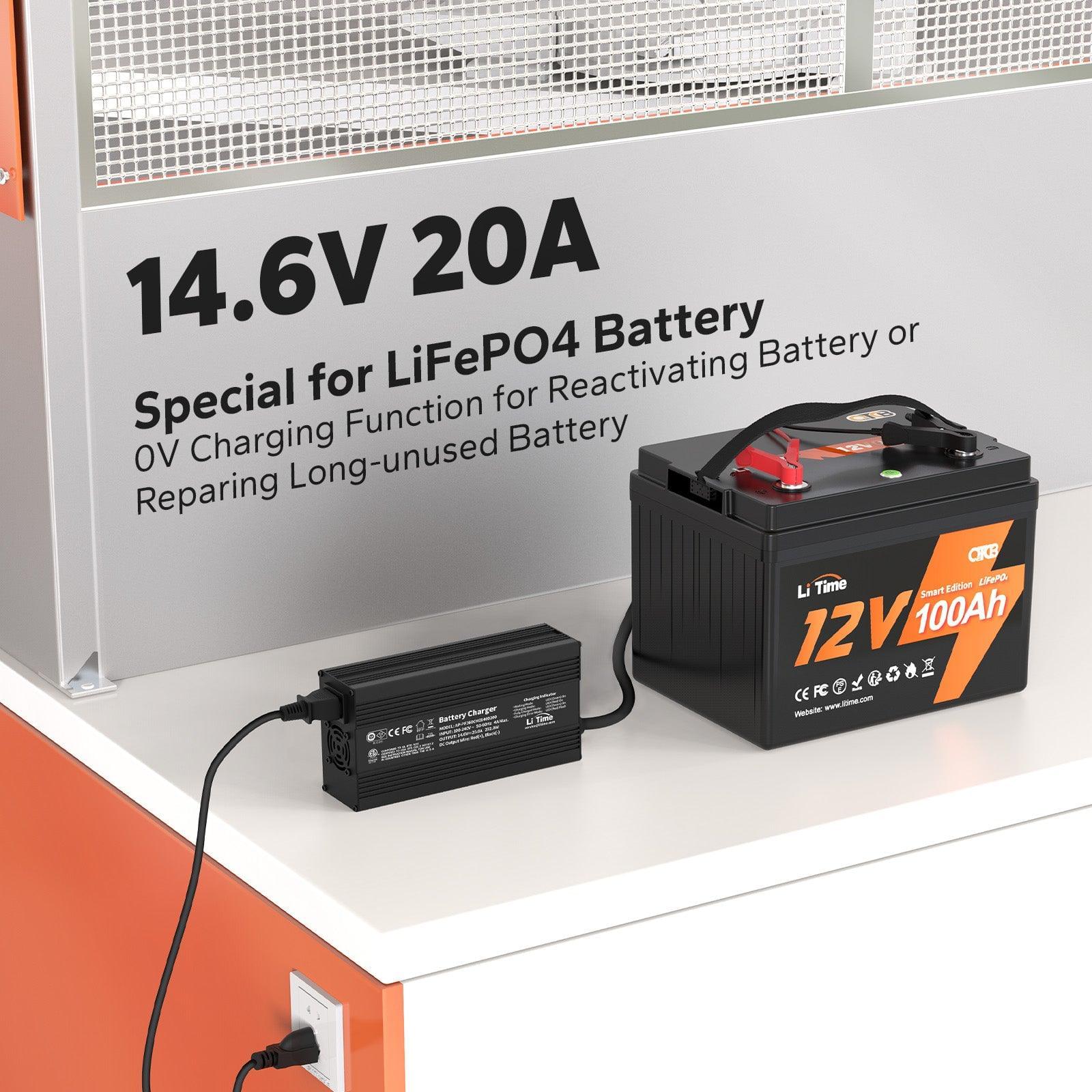 LiTime 12V 20A Lithium Battery Charger for 12V LiFePO4 Lithium Battery