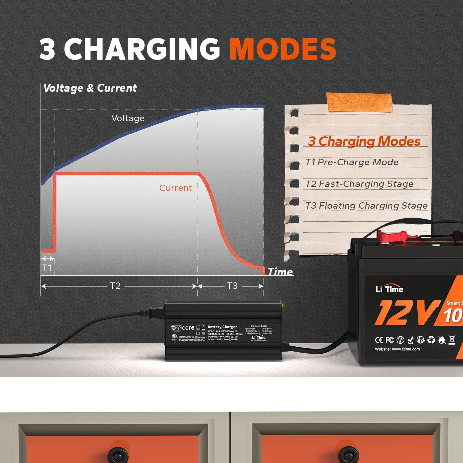 LiTime 12V 20A Lithium Battery Charger for 12V LiFePO4 Lithium Battery